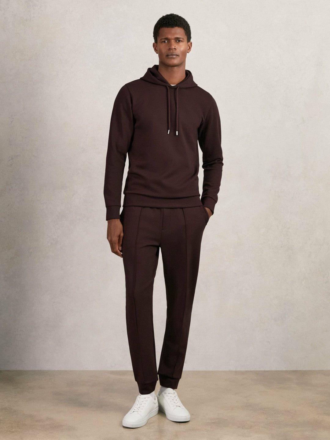 Reiss Interlock Jersey Drawstring Hoodie in Cherry Red
