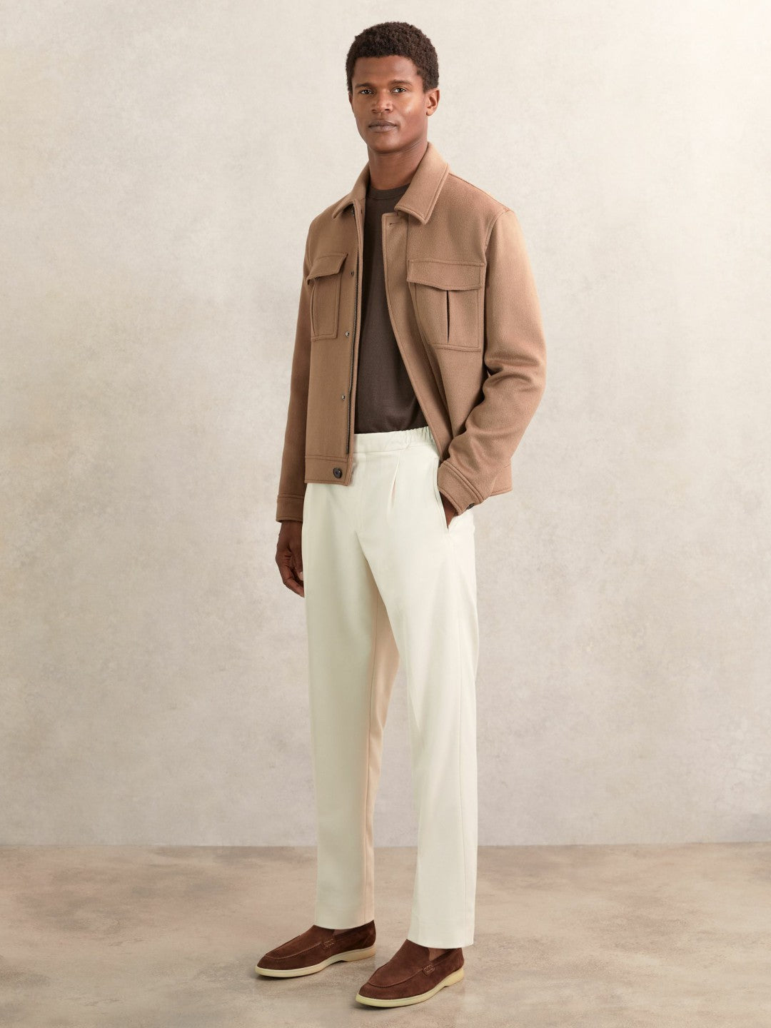 Reiss Tapered Drawstring Tailored Trousers in Ecru