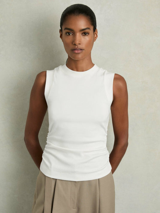Reiss Ribbed Ruched Waist Vest in White