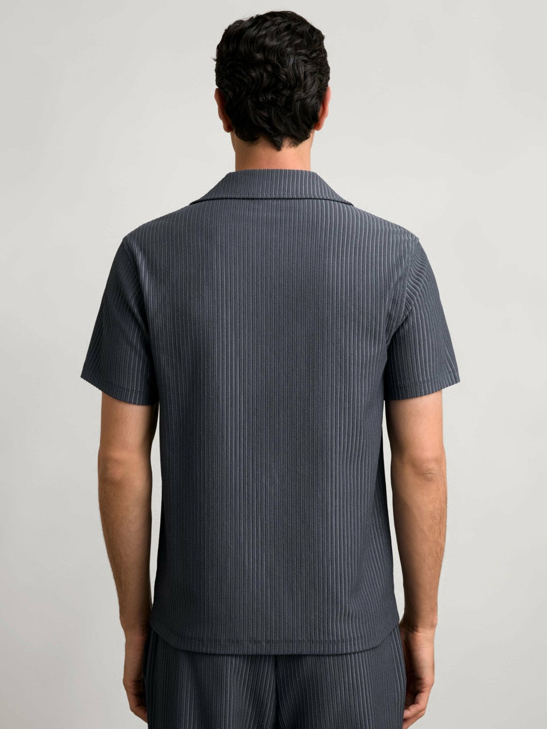 Reiss Textured-Stripe Cuban-Collar Shirt in Petrol Blue