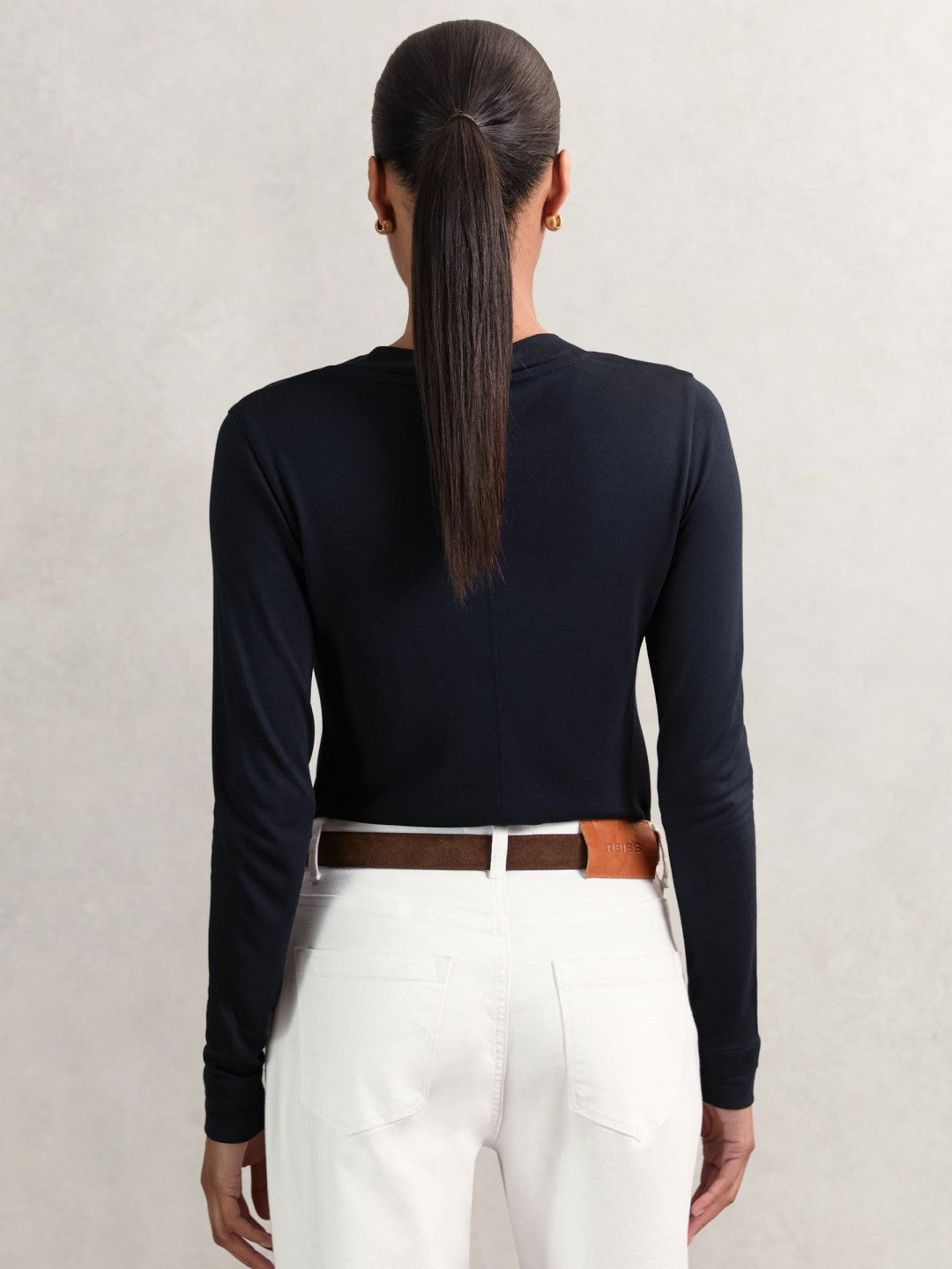 Reiss Jersey V-Neck Top in Navy