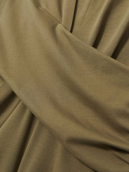 Reiss Stretch-Cotton Wrap-Front Collar Top in Khaki Green