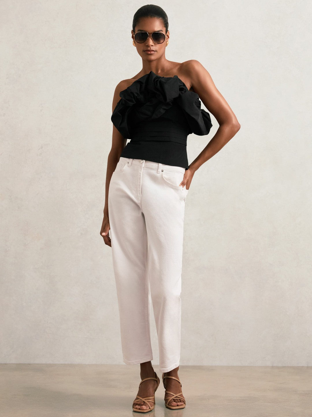 Reiss Sculptural Strapless Top in Black