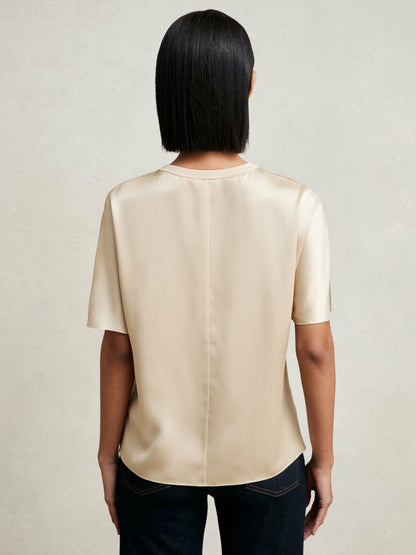 Reiss Silk Short-Sleeve Top in Champagne Neutral