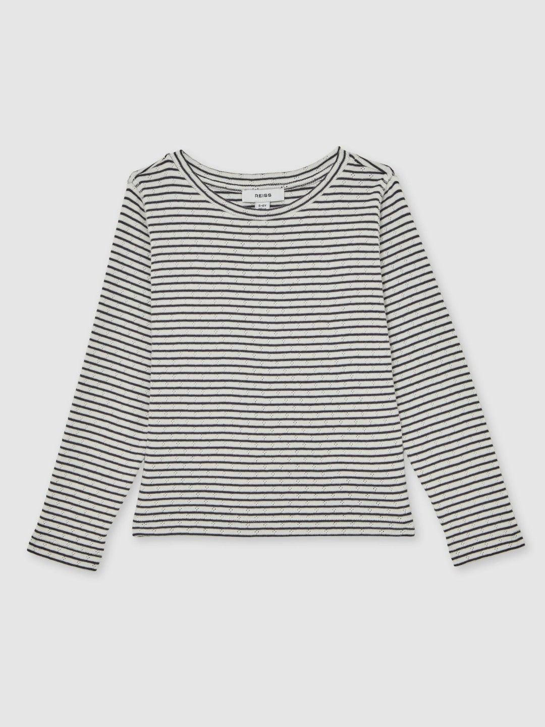 Reiss 9-13 yrs Cotton Pointelle Long Sleeve Top in Navy/White