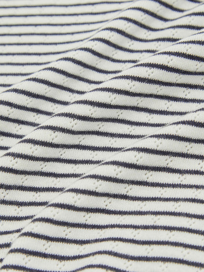 Reiss 9-13 yrs Cotton Pointelle Long Sleeve Top in Navy/White
