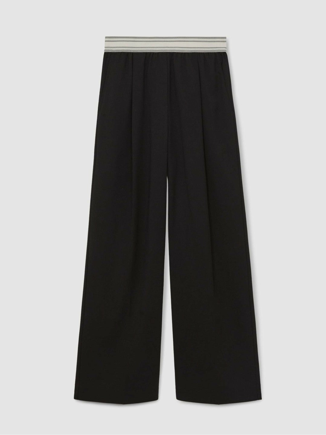 Reiss Wide-Leg Contrast-Waistband Trousers in Black