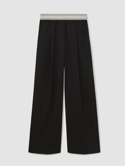 Reiss Wide-Leg Contrast-Waistband Trousers in Black