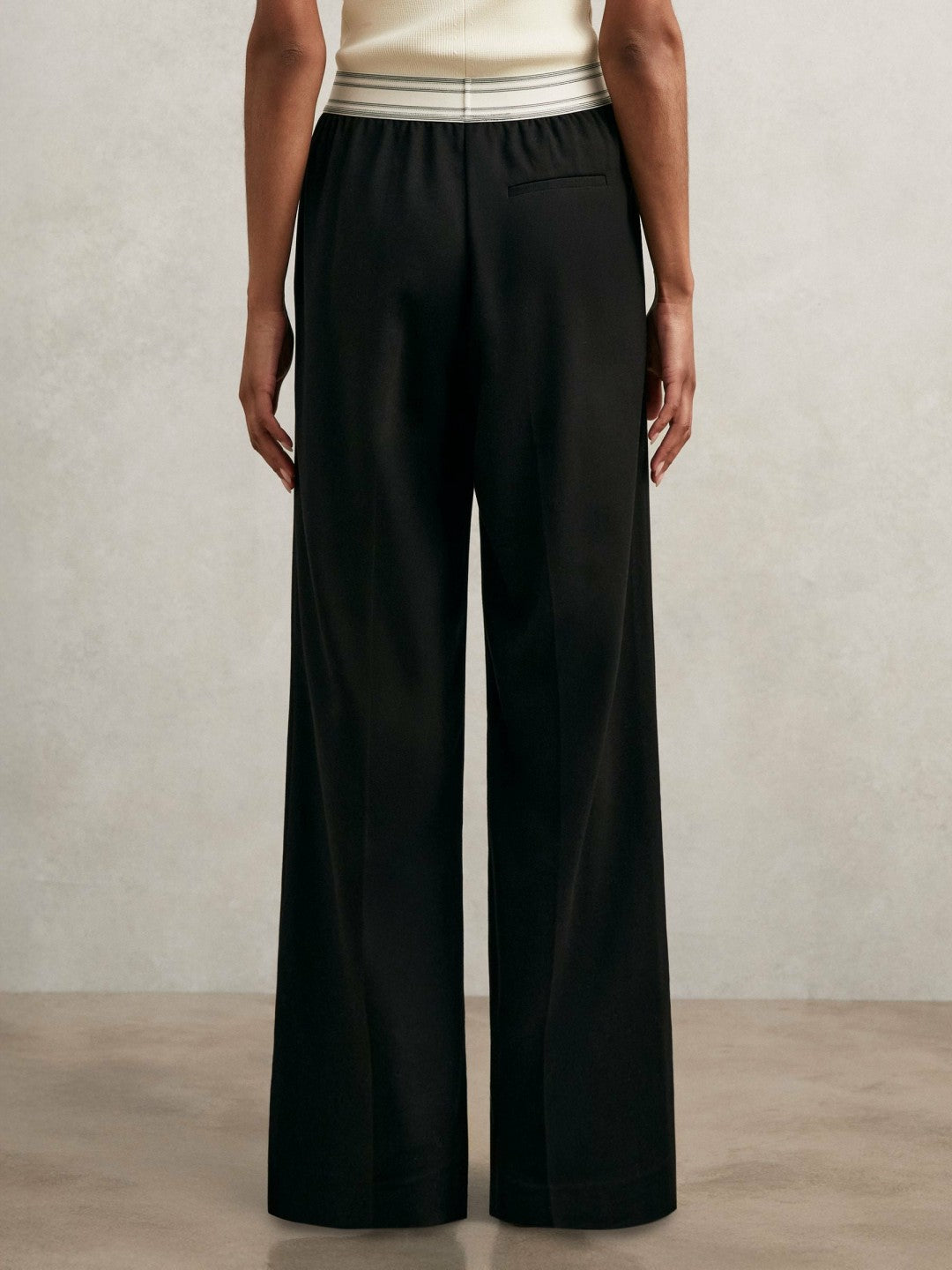 Reiss Wide-Leg Contrast-Waistband Trousers in Black