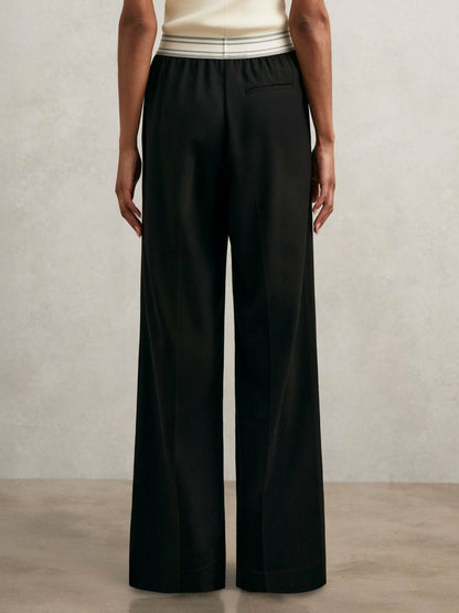 Reiss Wide-Leg Contrast-Waistband Trousers in Black