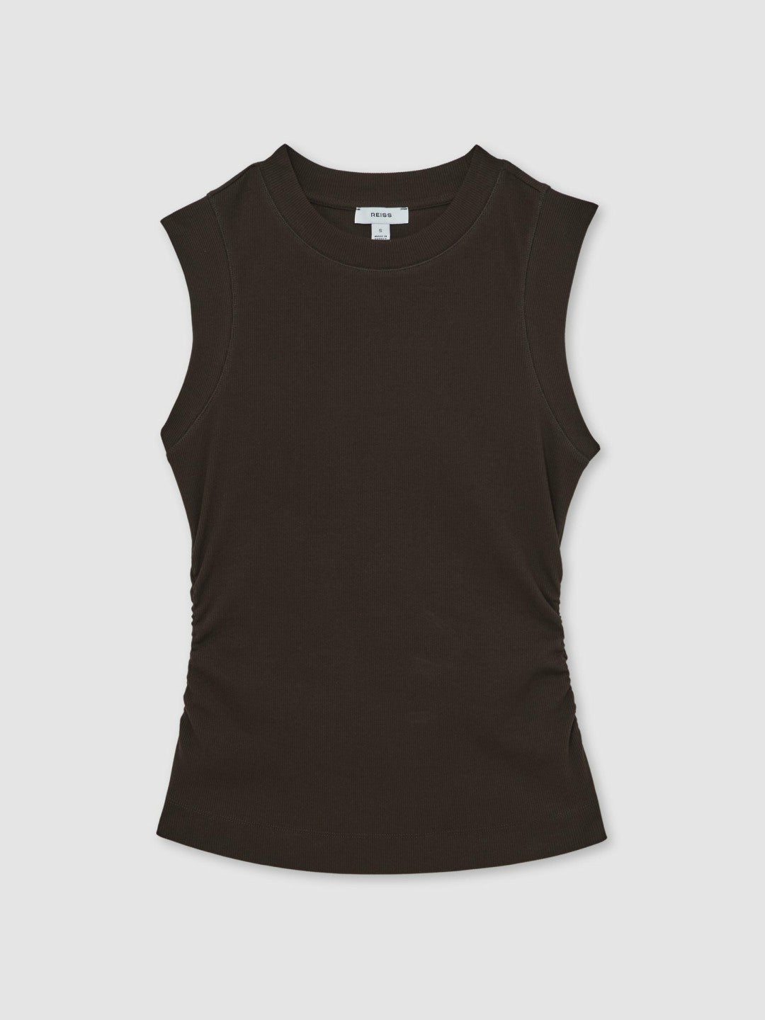 Reiss Ribbed Ruched Waist Vest in Chocolate