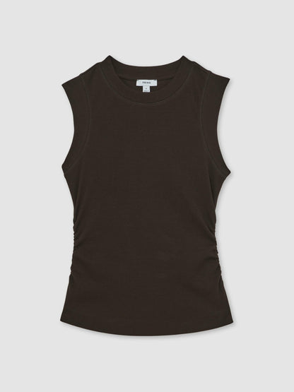 Reiss Ribbed Ruched Waist Vest in Chocolate