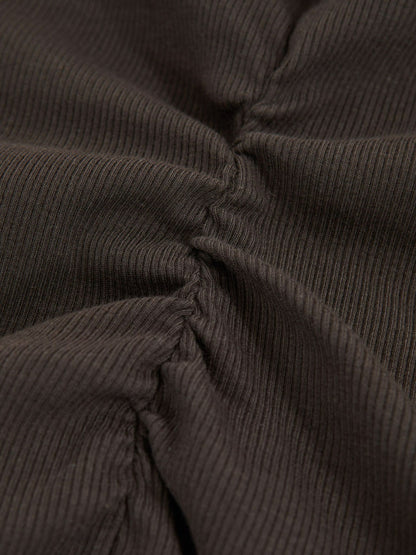 Reiss Ribbed Ruched Waist Vest in Chocolate