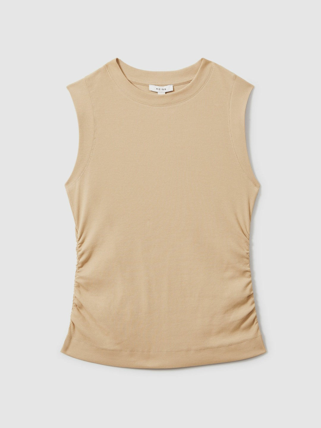Reiss Fine-Rib Ruched Vest Top in Camel