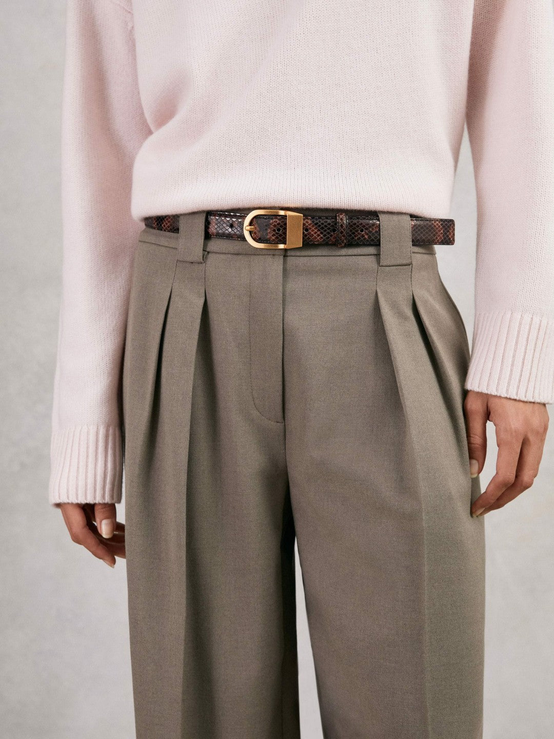Reiss Leather Snake-Effect Belt in Chocolate