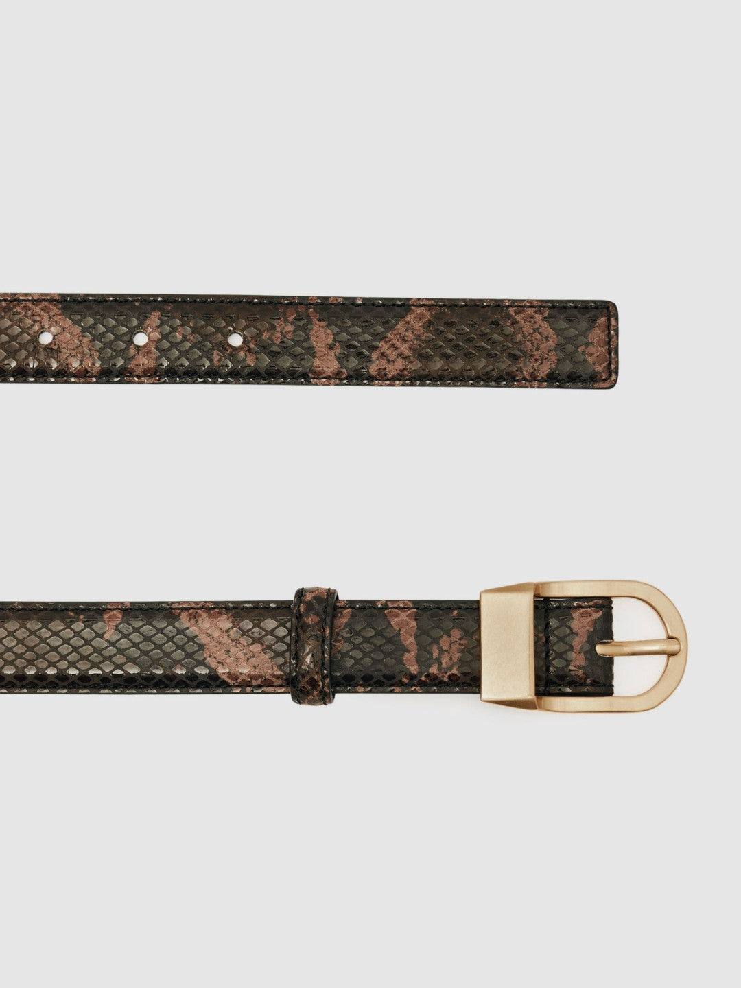 Reiss Leather Snake-Effect Belt in Chocolate