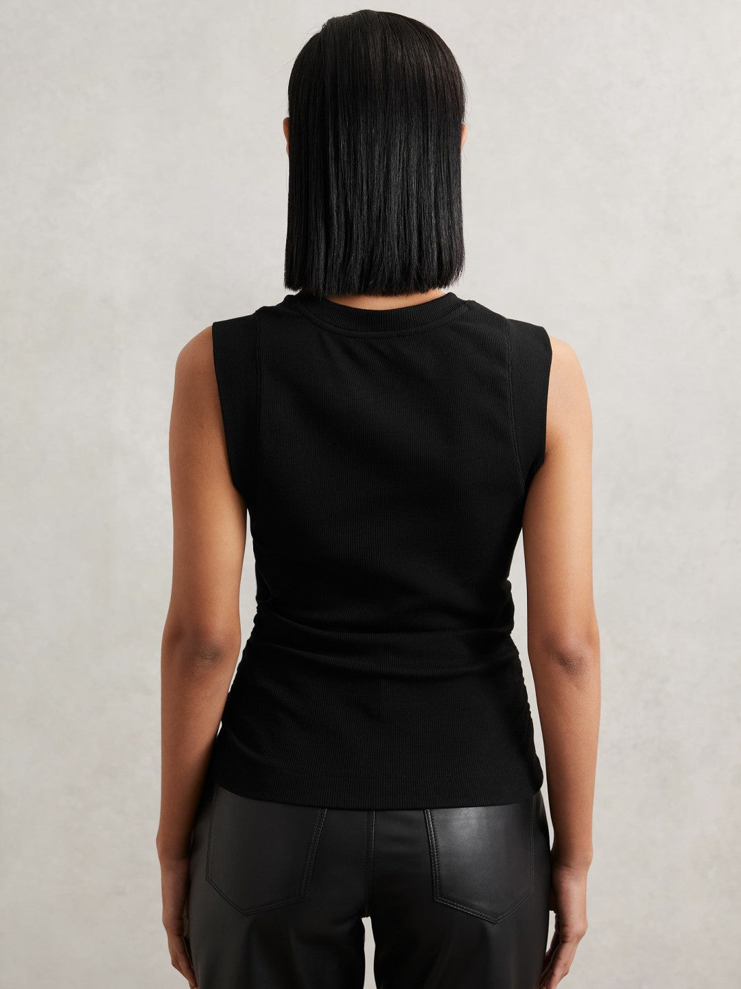 Reiss Ribbed Ruched Waist Vest in Black