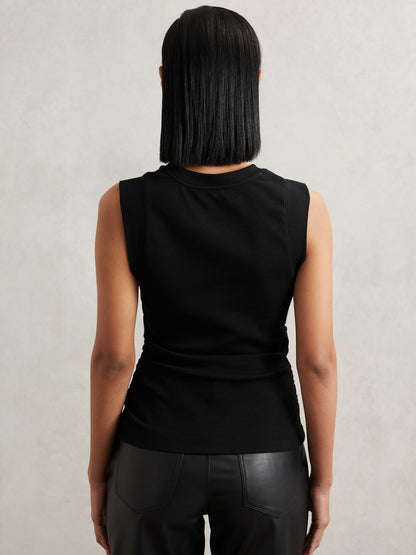 Reiss Ribbed Ruched Waist Vest in Black