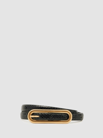 Reiss Leather Elongated-Buckle Skinny Belt in Black