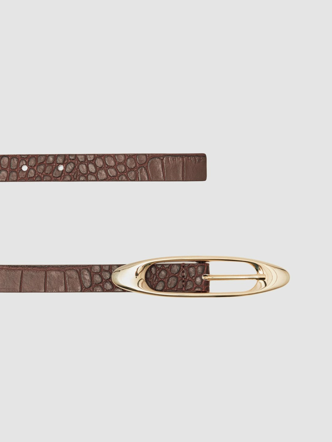 Reiss Croc-Effect Leather Oval-Buckle Belt in Burgundy