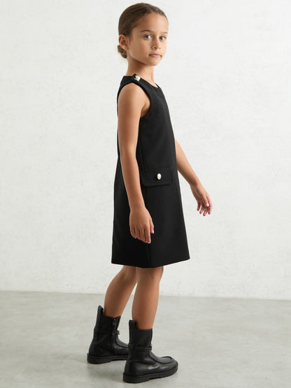 Reiss 9-13 yrs Button-Detail Sleeveless Shift Dress in Black