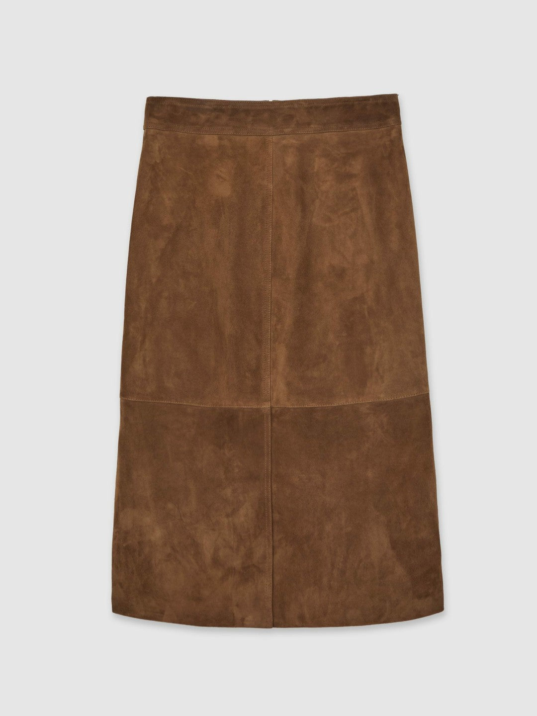 Reiss Suede Straight-Fit Midi Skirt in Tan Brown