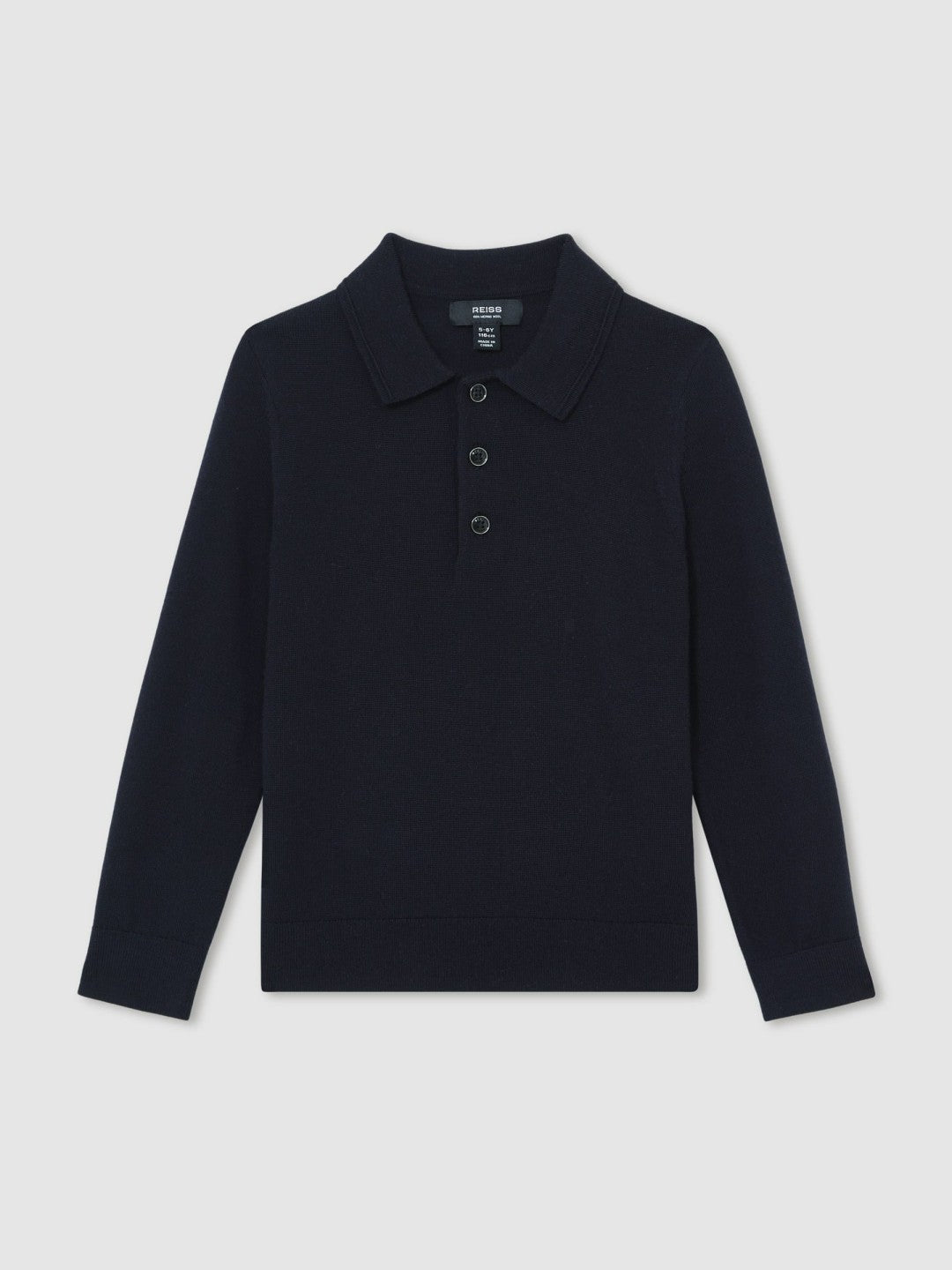 Reiss Merino Wool Long-Sleeve Polo Shirt in Navy