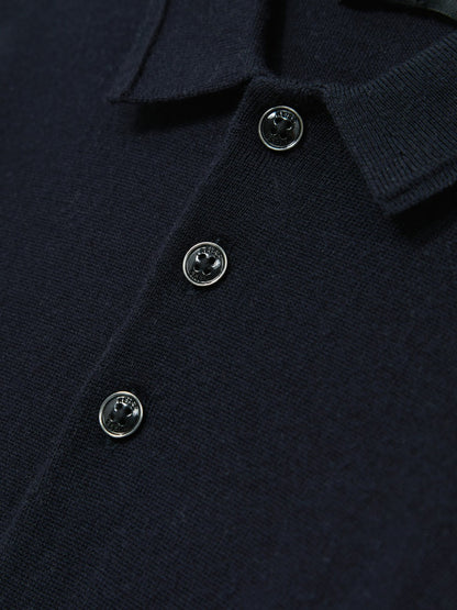Reiss Merino Wool Long-Sleeve Polo Shirt in Navy