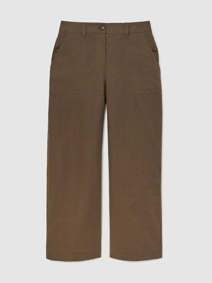 Reiss Petite Linen Wide Leg Trousers in Chocolate Brown