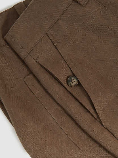 Reiss Petite Linen Wide Leg Trousers in Chocolate Brown