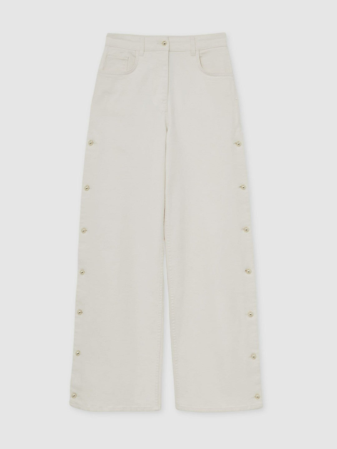 Reiss Petite Side Button Wide Leg Jeans in Cream