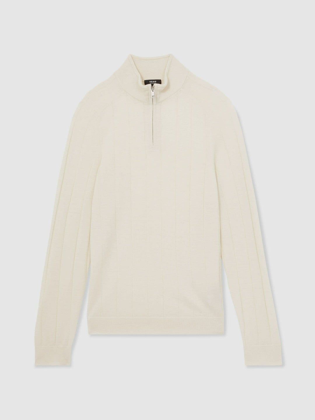 Reiss Merino Wool Wide-Rib Half-Zip Jumper in Bianco