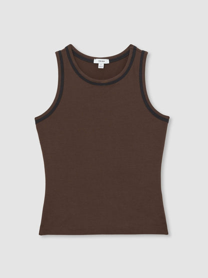 Reiss Stretch-Cotton Jersey Tipped Vest in Chocolate Brown/Black