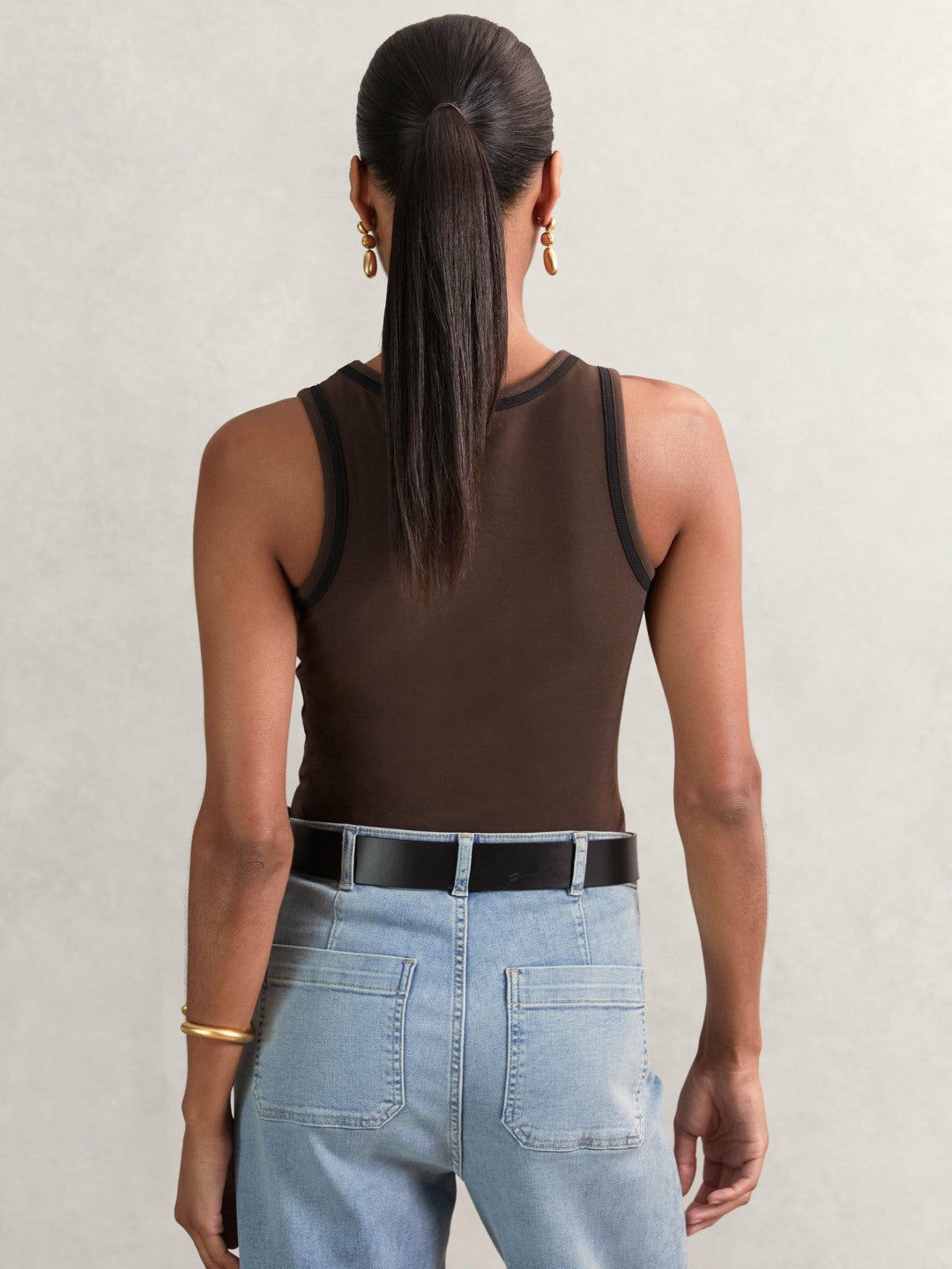 Reiss Stretch-Cotton Jersey Tipped Vest in Chocolate Brown/Black