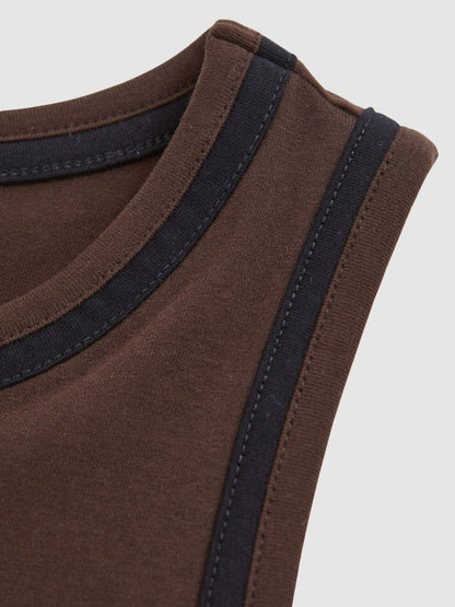 Reiss Stretch-Cotton Jersey Tipped Vest in Chocolate Brown/Black