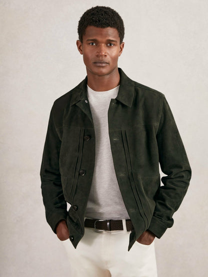 Reiss Suede Worker Jacket in Dark Green
