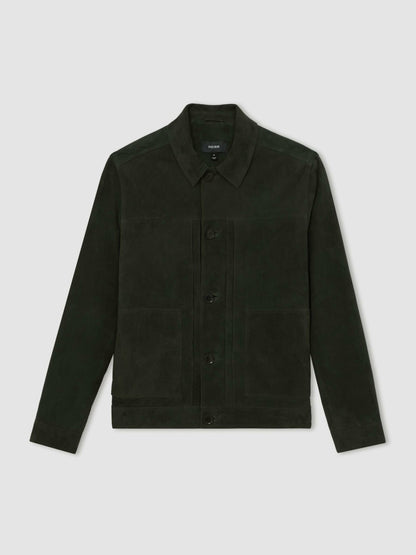 Reiss Suede Worker Jacket in Dark Green