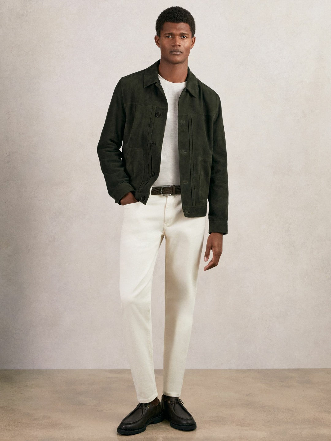 Reiss Suede Worker Jacket in Dark Green