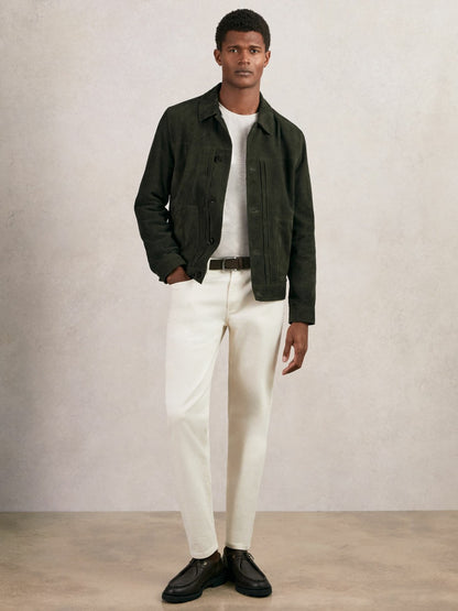 Reiss Suede Worker Jacket in Dark Green