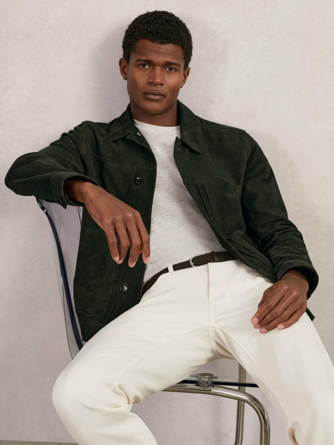 Reiss Suede Worker Jacket in Dark Green