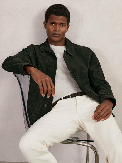 Reiss Suede Worker Jacket in Dark Green