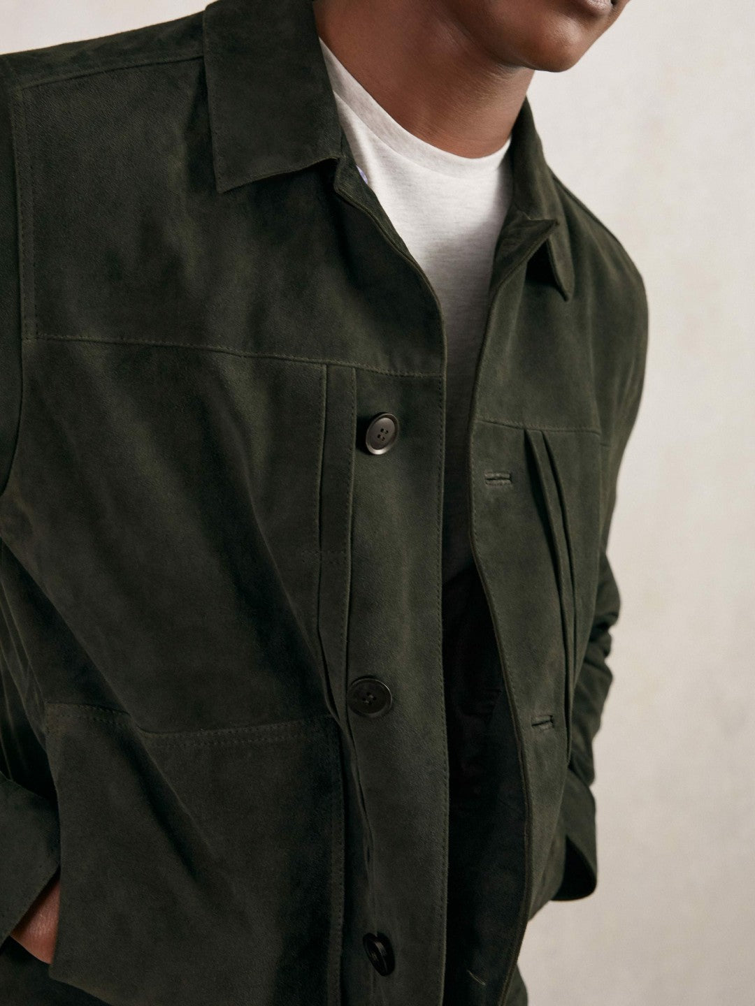 Reiss Suede Worker Jacket in Dark Green