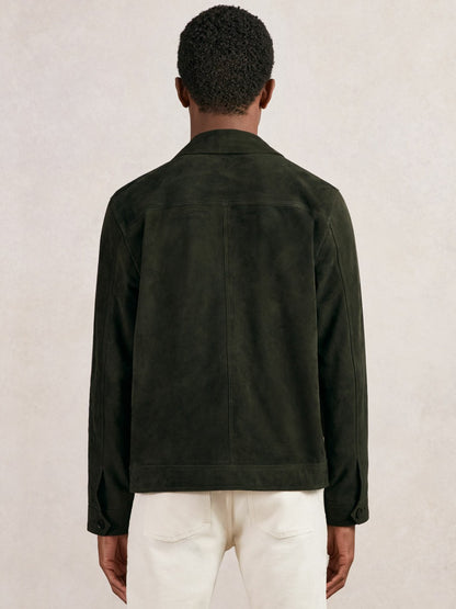 Reiss Suede Worker Jacket in Dark Green