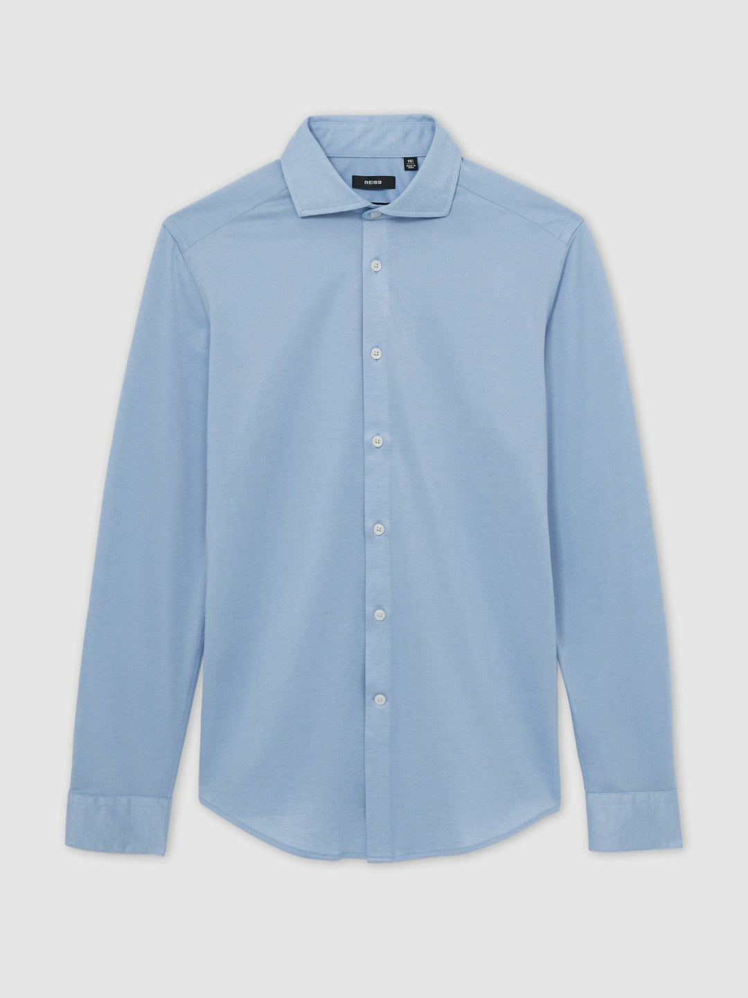 Reiss Cotton-Blend Jersey Cutaway-Collar Shirt in Soft Blue