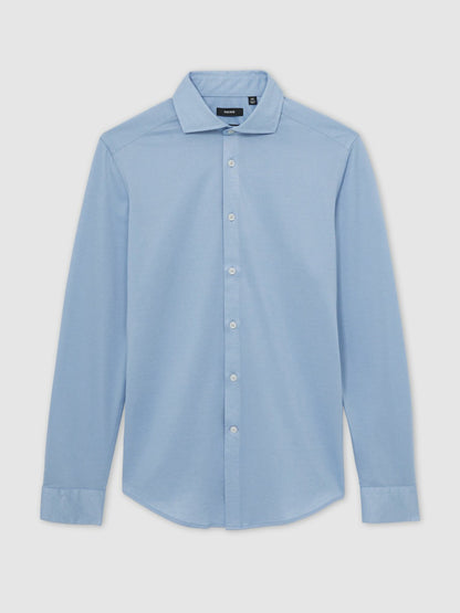 Reiss Cotton-Blend Jersey Cutaway-Collar Shirt in Soft Blue