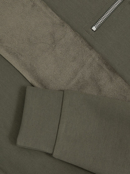 Reiss 9-13 yrs Slim Fit Half-Zip Funnel Neck Velour Sweatshirt in Dark Sage Green