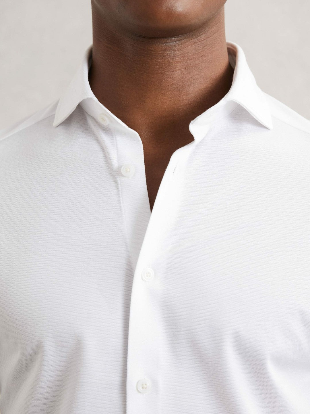 Reiss Cotton-Blend Jersey Cutaway-Collar Shirt in White