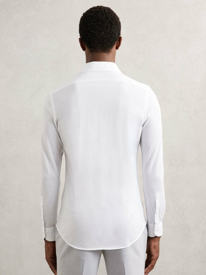 Reiss Cotton-Blend Jersey Cutaway-Collar Shirt in White