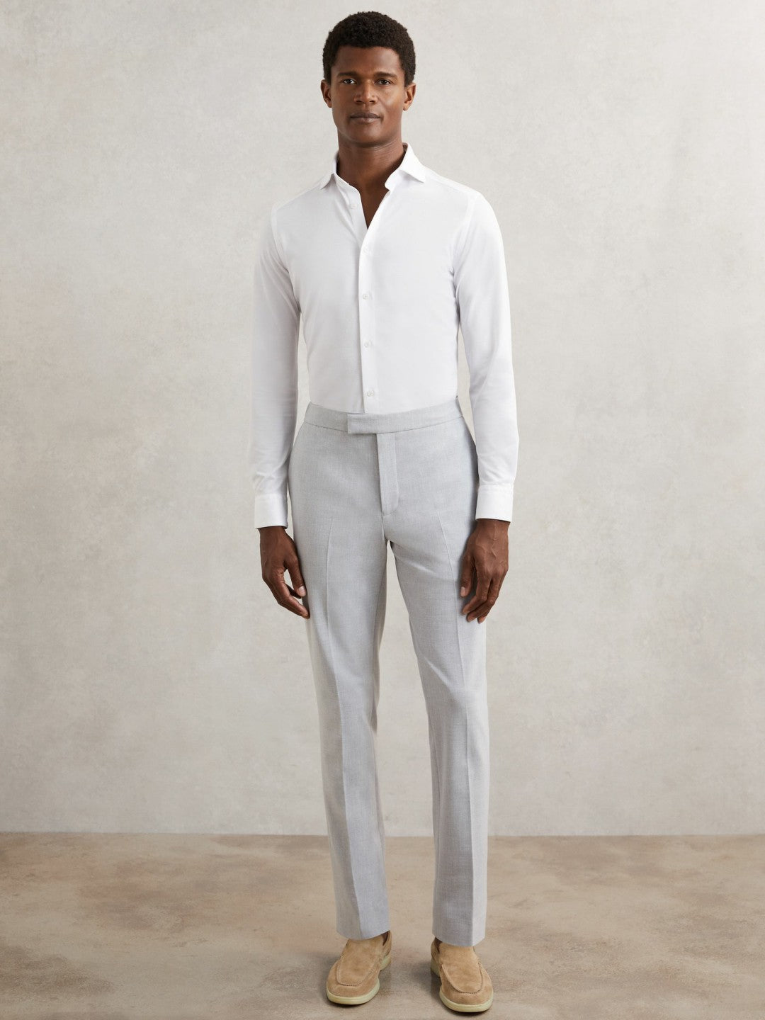 Reiss Cotton-Blend Jersey Cutaway-Collar Shirt in White