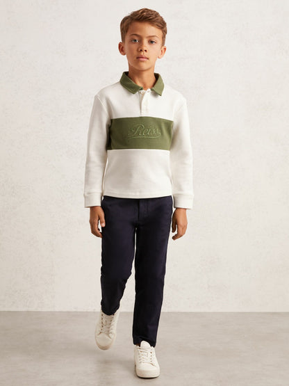 Reiss 3-9 yrs Cotton Logo-Embroidery Rugby Polo Shirt in Forset Green/White